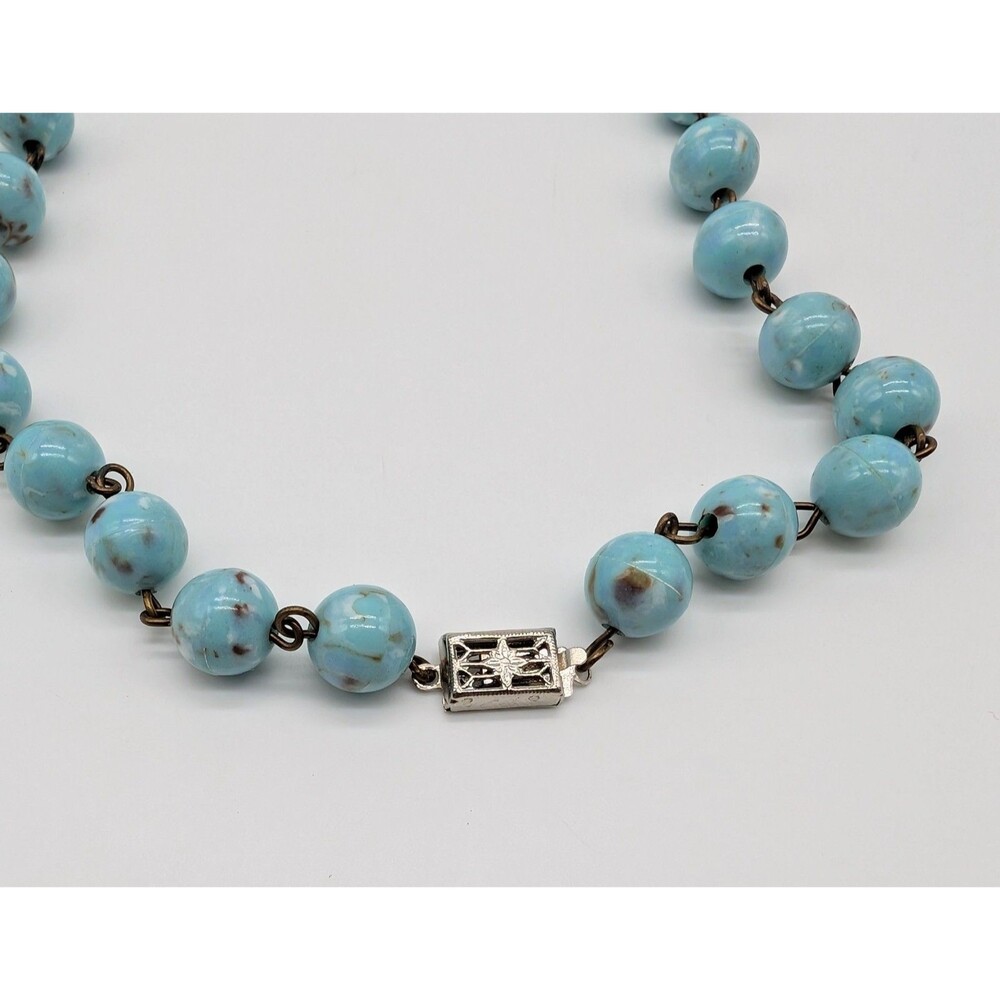 Faux Turquoise Plastic Bead Necklace 25" - Picture 3 of 6